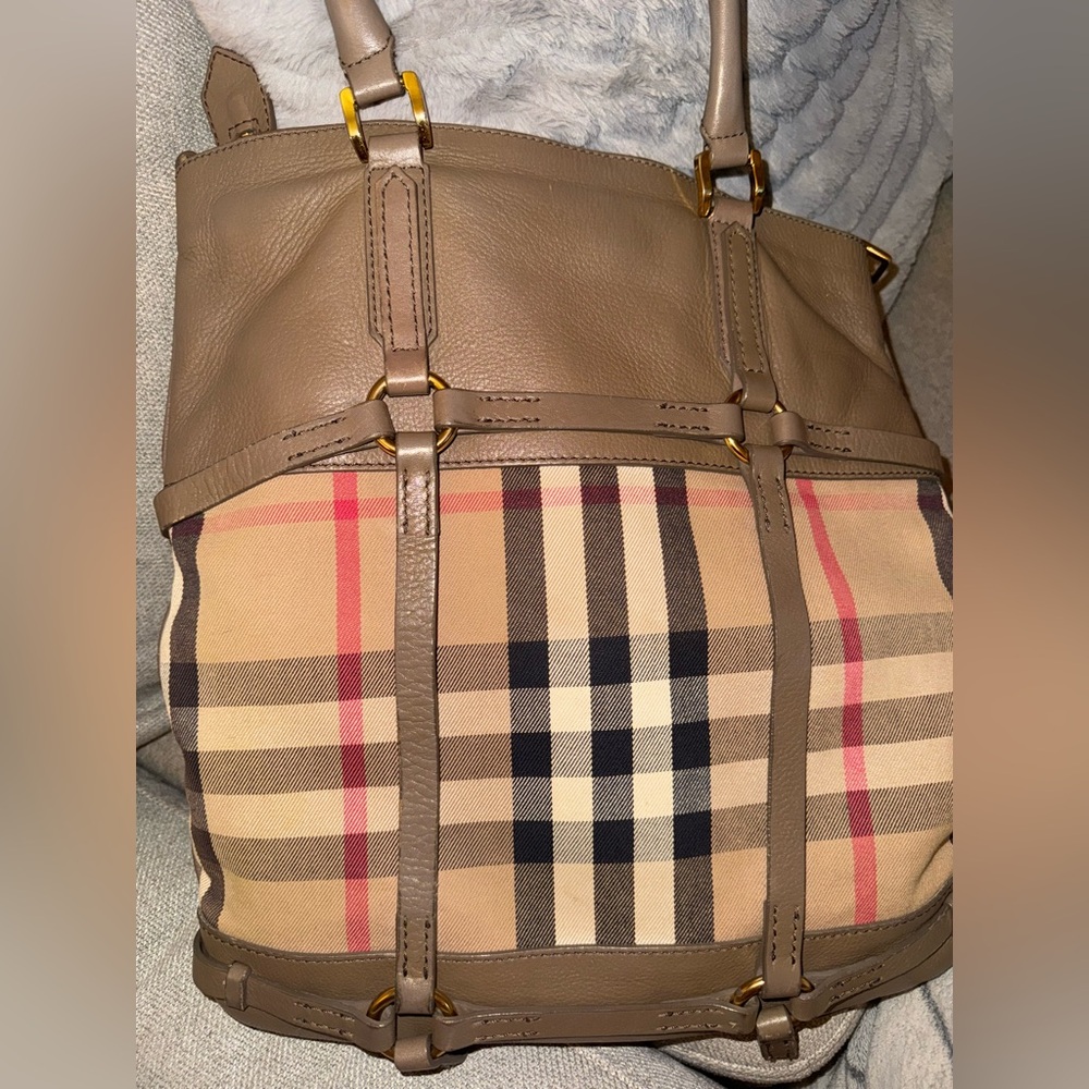 BURBERRY House Check Bridle CalfskinTote Bag vintage tan brown - Picture 11 of 17